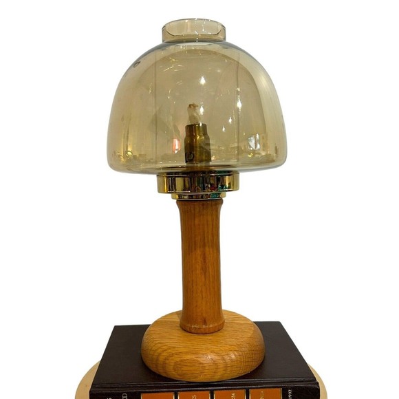 Vtg Jakobsson Style Candlestick Holder Wood And Brass Mushroom Shade Swedish MCM - Picture 2 of 15